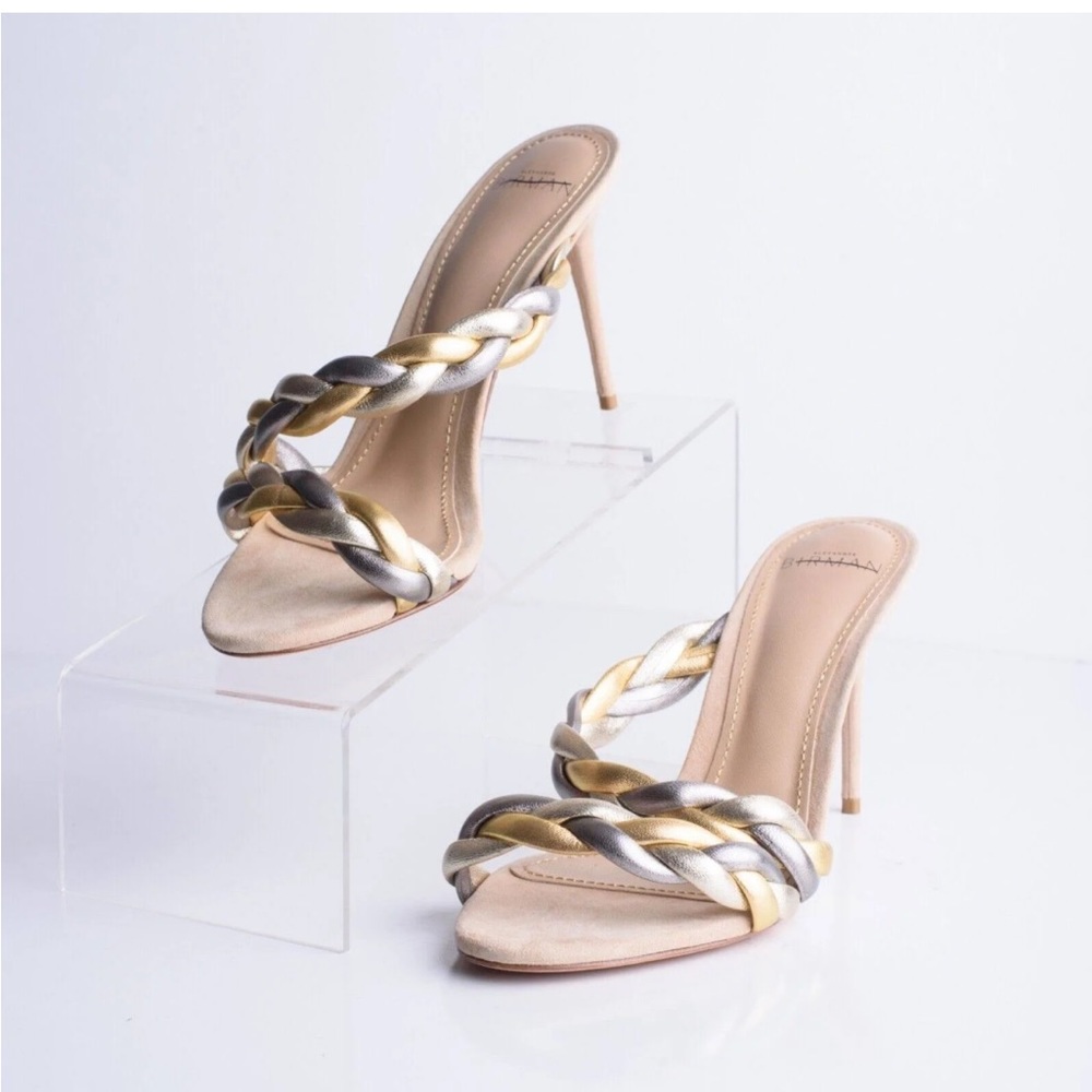 Braided Metallic Leather Sandals Heels